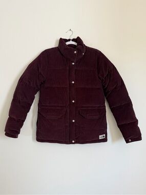 The North Face Small Burgundy Sierra Down Corduroy Puffer Parka Jacket Winter